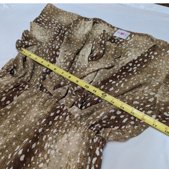 Buddy Love High-Low Ruffle Hem Dress Brown Animal Print Flutter Sleeve Western - Picture 10 of 12